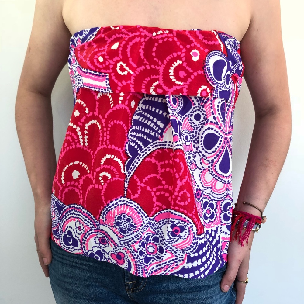 Pink strapless silk top